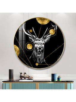 The Next Decor - Regal Stag Wood Glass Finish Round Wall Art