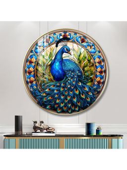 The Next Decor - Peacock Majesty Wood Glass Finish Round Wall Art