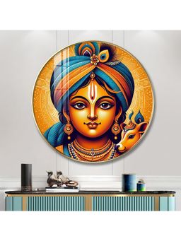 The Next Decor - Krishna with Cow Wood Glass Finish Round Wall Art
