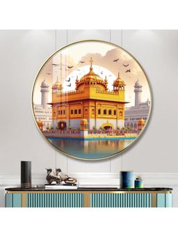 The Next Decor - Golden Temple Wood Glass Finish Round Wall Art