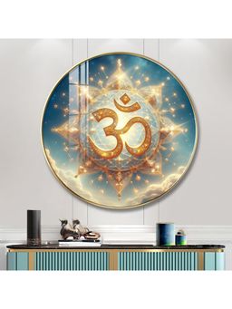 The Next Decor - Om Symbol Wood Glass Finish Round Wall Art