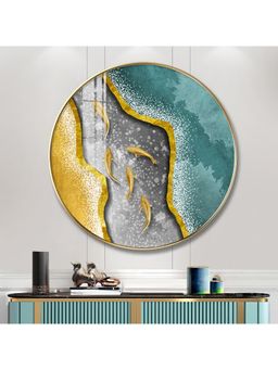 The Next Decor - Aqua Gold Wood Glass Finish Round Wall Art