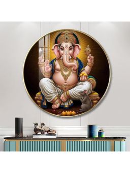 The Next Decor - Shri Ganesh Wood Glass Finish Round Wall Art