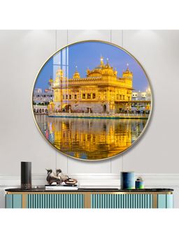 The Next Decor - Golden Temple Wood Glass Finish Round Wall Art