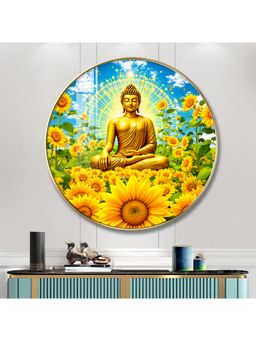 The Next Decor - Buddha Deep Meditating Wood Glass Finish Round Wall Art