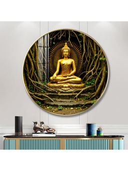 The Next Decor - Buddha'S Cosmic Refuge Wood Glass Finish Round Wall Art