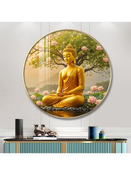 The Next Decor - Gautama Buddha Wood Glass Finish Round Wall Art