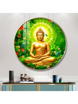 The Next Decor - Buddha Bliss Flower Wood Glass Finish Round Wall Art