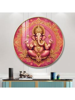 The Next Decor - Lord Ganesha Giving Blessing Wood Glass Finish Round Wall Art
