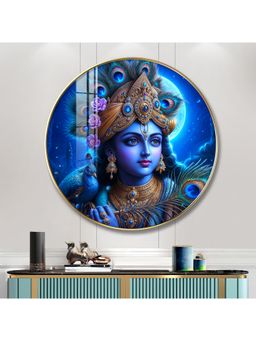 The Next Decor - Lord Krishna Bliss Wood Glass Finish Round Wall Art