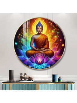 The Next Decor - Meditating Buddha Wood Glass Finish Round Wall Art