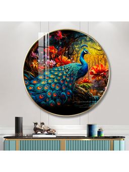 The Next Decor - Beautiful Peacock Wood Glass Finish Round Wall Art