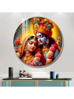 The Next Decor - Krishna and Radha Bond Wood Glass Finish Round Wall Art