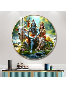 The Next Decor - Lord Shiva and Shakti Wood Glass Finish Round Wall Art