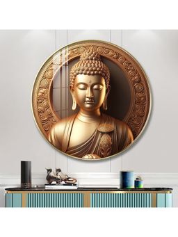 The Next Decor - Golden Buddha Aura Wood Glass Finish Round Wall Art
