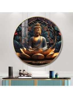 The Next Decor - Buddha'S Reflection with Sacred Lotus Wood Glass Finish Round Wall Art