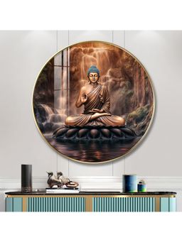 The Next Decor - Tranquil Illumination Buddha Wood Glass Finish Round Wall Art