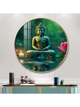 The Next Decor - Deep Meditating Buddha Wood Glass Finish Round Wall Art