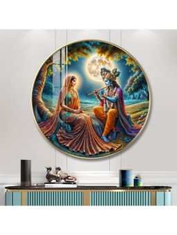 The Next Decor - Krishna Radha Colourful Wood Glass Finish Round Wall Art