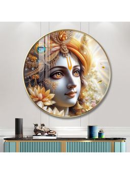 The Next Decor - Krishna Bhakti Wood Glass Finish Round Wall Art