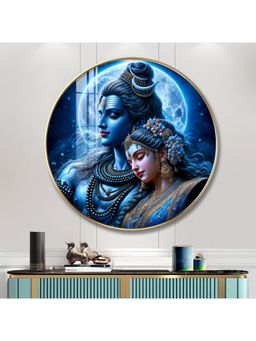 The Next Decor - Sacred Perfection Shiv Shakti Wood Glass Finish Round Wall Art
