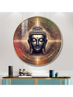 The Next Decor - Golden Buddha Aura Wood Glass Finish Round Wall Art