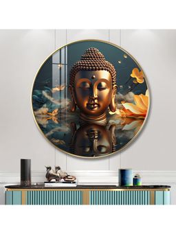 The Next Decor - Mediating Buddha Blessing Wood Glass Finish Round Wall Art
