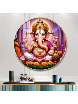 The Next Decor - Divine Ganesh Ji Wood Glass Finish Round Wall Art