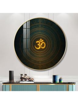The Next Decor - Divine Radiance Om Wood Glass Finish Round Wall Art
