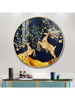 The Next Decor - Beautiful Couple Deer Wood Glass Finish Round Wall Art