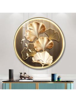 The Next Decor - Golden Fusion Petal Wood Glass Finish Round Wall Art