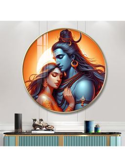 The Next Decor - Lord Shiva and Goddess Parvati Wood Glass Finish Round Wall Art