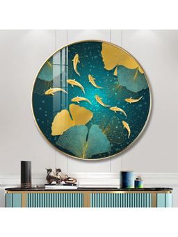 The Next Decor - Golden Koi Fish Wood Glass Finish Round Wall Art