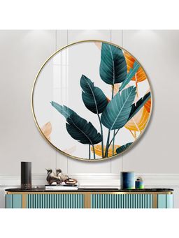 The Next Decor - Palm Tree Leaves Wood Glass Finish Round Wall Art
