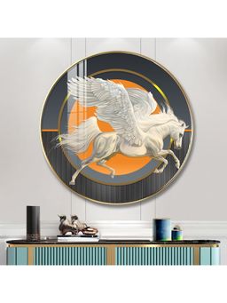 The Next Decor - Flying Horse Business Success Wood Glass Finish Round Wall Art