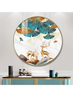 The Next Decor - Deer and Leaves Premium Wood Glass Finish Round Wall Art