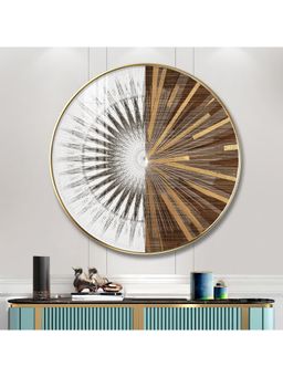 The Next Decor - Gold and White Abstract Wood Glass Finish Round Wall Art