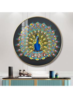 The Next Decor - Vibrant Peacock Wood Glass Finish Round Wall Art