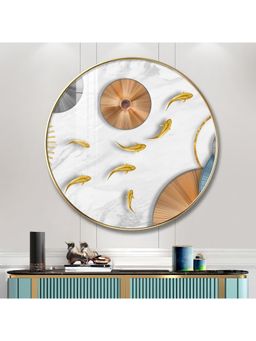 The Next Decor - White Abaniko Fish Wood Glass Finish Round Wall Art