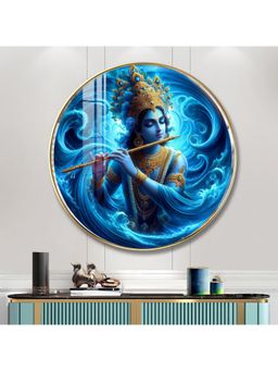 The Next Decor - Shree Krishna Wood Glass Finish Round Wall Art