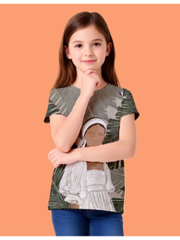 Nusyl - Girl Green Leaf and Girl Printed Half Sleeves T-Shirt