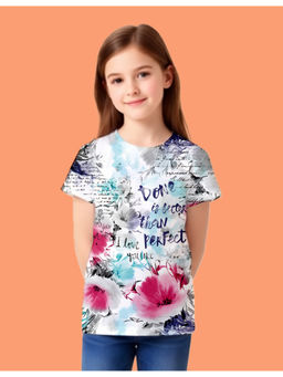 Nusyl - Girl Pink Flower and Black Text Printed Half Sleeves T-Shirt