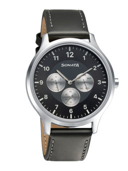 Sonata - Black Leather Watch -7140SL02