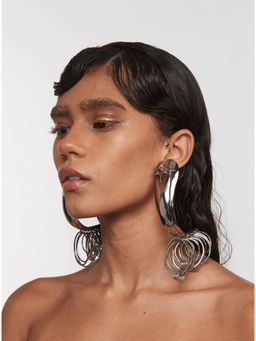 Outhouse - Gavi Helix Half-Hoop Earrings In Silver Finish