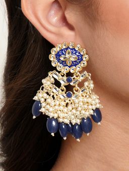 Karatcart - Gold Plated Kundan Studded Blue Meena and Tumble Dangler Earrings for Women