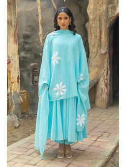 TERHA TAALI - Blue Cotton Embroidered Anarkali Kurta with Pant and Dupatta