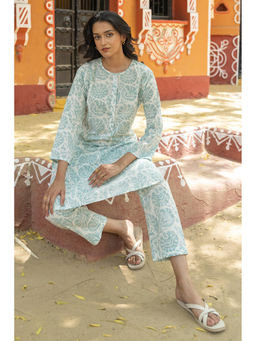 TERHA TAALI - Blue Cotton Floral Co-Ord Set