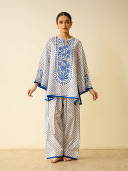 Rustorange - Smriti Bagh Mulmul Cotton Blue Kurta with Palazzo