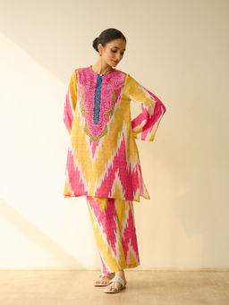 Rustorange - Malti Slub Cotton Multi-Color Kurta with Pant