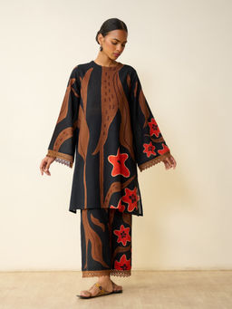 Rustorange - June Slub Cotton Black Kurta with Pant